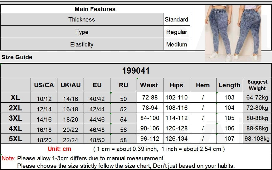 Plus Size Elastic High Waist Snow Wash Pencil Pants Casual Female Jeans 3 4 5XL Women Stretch Long Denim Pant Trousers Mom Jeans