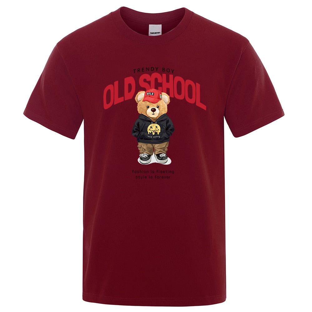 Sporty Cartoon Teddy Bear T Shirt Male Summer Brand Tops O-Neck Fashion Cotton Short Sleeve Mens T-Shirt Tees