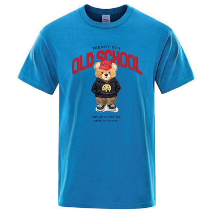 Sporty Cartoon Teddy Bear T Shirt Male Summer Brand Tops O-Neck Fashion Cotton Short Sleeve Mens T-Shirt Tees