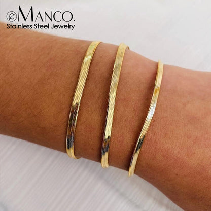 eManco Women Trend Classic Snake Chain Bracelet Gold Color Width 3/4/5MM Stainless Steel Chain Bracelet For Women Jewelry Gift