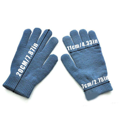 1Pair Knitted Woolen Couple Gloves Winter Solid Color Full Finger Mittens Hand Warmer Men Women Gloves Thicken Cycling Gloves