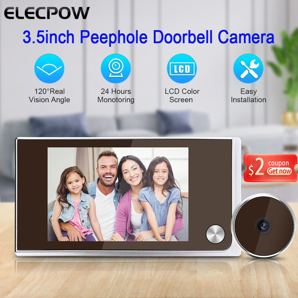 Elecpow New 3.5 Inch Peephole Doorbell Door Camera 120° LCD Digital Door Viewer Cat Eye Door Bell Smart Home Outdoor Monitor