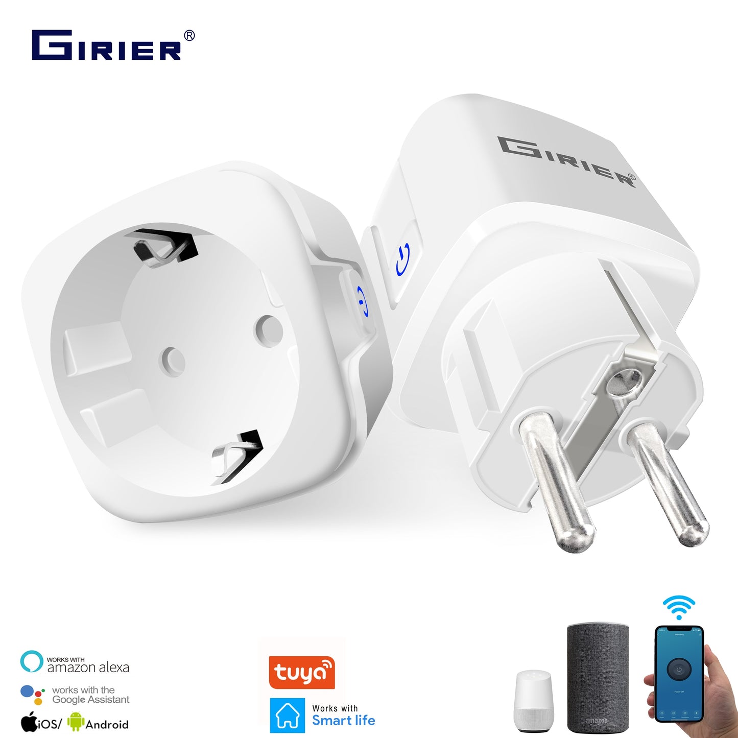 16A EU Smart Wifi Power Plug with Power Monitor Smart Home Wifi Wireless Socket Outlet Works with Alexa Google Home Tuya App