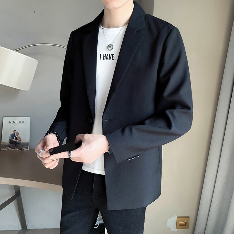Men Suit Jackets Blazer Coat Slim Fit Smart Casual Spring Thin Fashion Clothing Asian Single Breasted Korean Black New Arrival