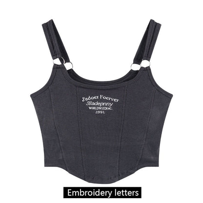 Women Sleeveless Crop Top Tank Tops Sexy Vest Letters Y2K Solid Color Short Women&#39;s T-shirt Camisole Crop Top With Bra Pad