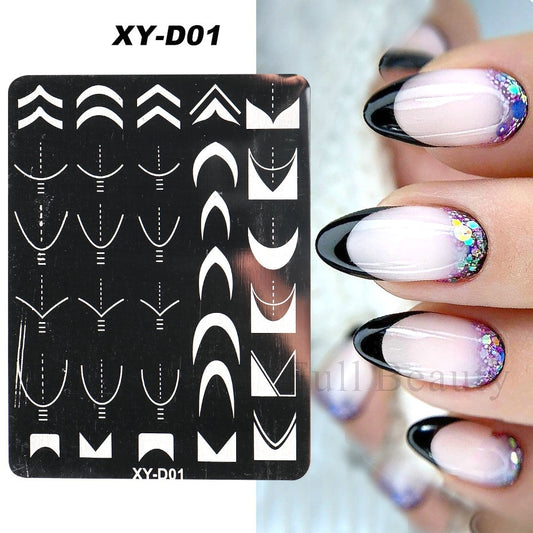 French Nail Art Stamping Plate Geometry Wave Line Drawing Templates Flower Love Lace Stamp Nail Charm Mold Stencil Tools LAXY-D-