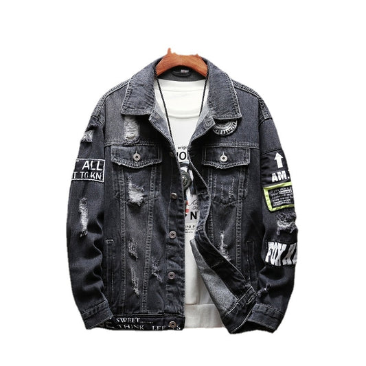 Mens Denim Jackets And Coats Holes Denim Coats New Fashion Men Spring Autumn Loose Casual Jean Jackets Outwear Denim Jackets