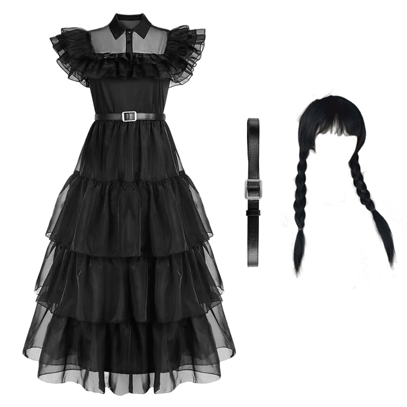 Movie Wednesday Cosplay Dresses Wednesday Addams Cosplay Costume Gothic Wind Adult Kids Children Dress Halloween Party Costumes