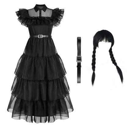 Movie Wednesday Cosplay Dresses Wednesday Addams Cosplay Costume Gothic Wind Adult Kids Children Dress Halloween Party Costumes
