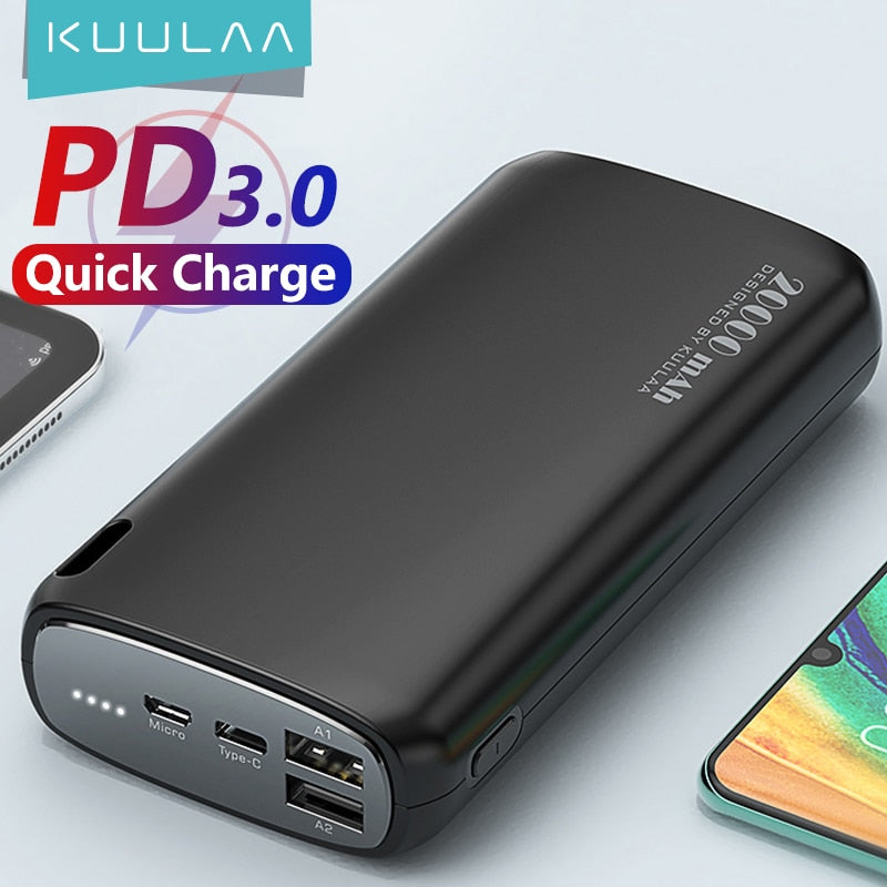 KUULAA Power Bank 20000mAh Portable Power Bank Charger External Battery USB Fast Charging Power bank For iPhone Samsung Xiaomi