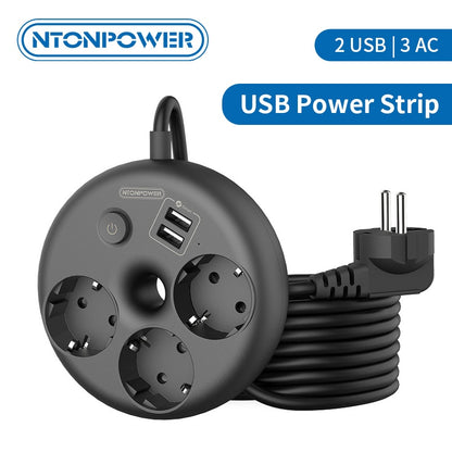 NTONPOWER 3 AC Outlet Power Strip Multiprise Smart Home Extension Cord Portable Electrical Socket for Travel Network Filter