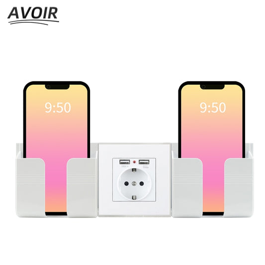 Avoir EU Dual USB Charging Port Electrical Sockets Wall Power Plug Socket With USB 5V 2A PC Panel 220V 16A Outlets Phone Holder