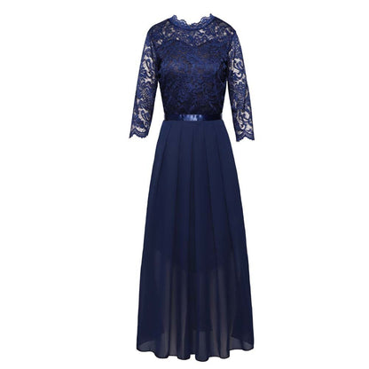 Lace Dress Women Green Black 2021 Spring Summer New Europe Fashion Chiffon Stitching Party Maxi Dresses Vestidos Feminina CX1345