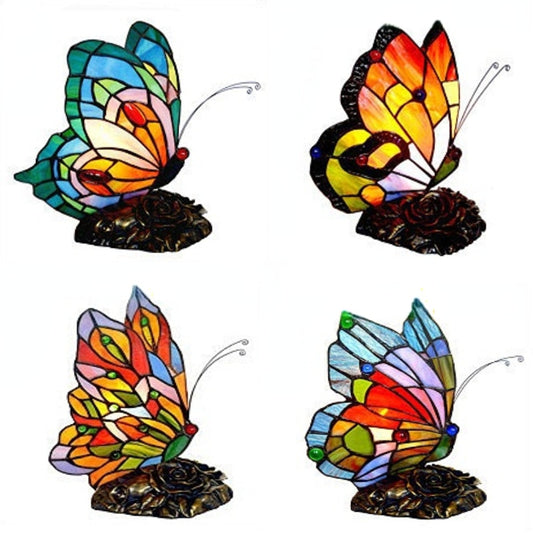 Tiffany Table Lamp Retro Stained Glass Butterfly Desk Lamp Hotel Decor Table Lamp Bedroom LED Night Light Christmas Decoration