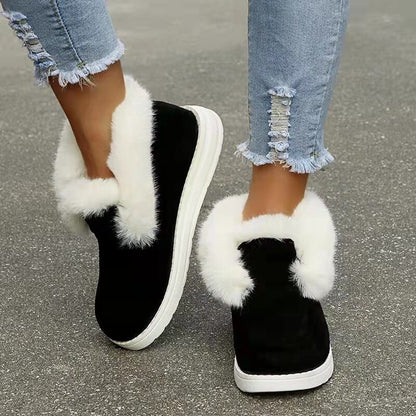 2023 Ladies Ankle Boots Women Winter Warm Plush Fur Snow Boots Suede Leather Shoes Ladies Slip on Comfortable Female Footwear