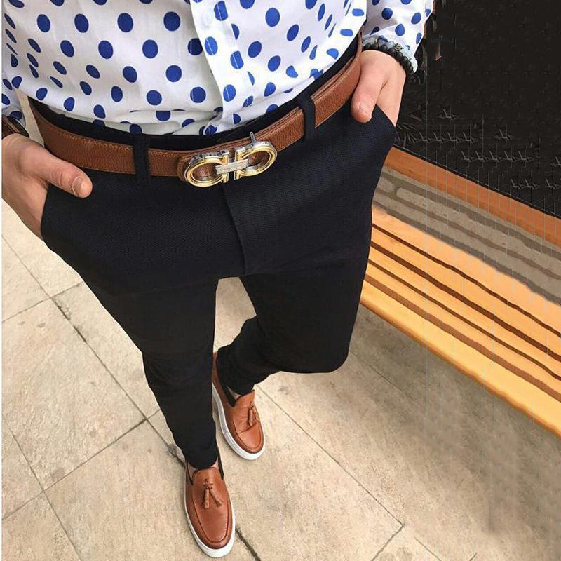 Men&#39;s Fashion Casual Pants Social Business Slim Fit Tight Long Trousers Elasticity Formal Office Suit Dress Streetwear Clothing